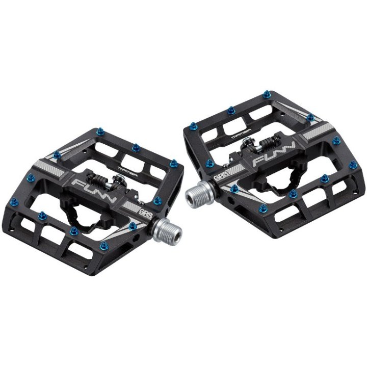 Pedale Funn Mamba platforma & SPD GRS system NEGRU anodizat si pini albastri Pedale Funn Mamba platforma & SPD GRS system NEGRU anodizat si pini albastri - imagine 1